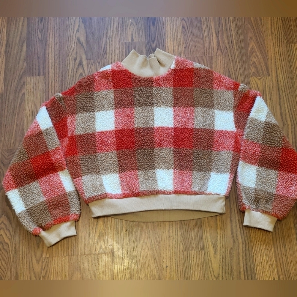 Zaful Long Sleeve Plaid Turtleneck Sweater Womens US M Fuzzy Style